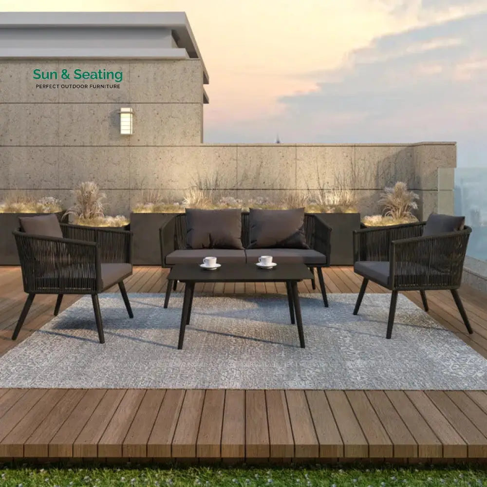 Anatole Outdoor Sofa Set 2 Seater 2 Single seater and 1 Center Table Braid &amp; Rope (Black) Sofa Sets