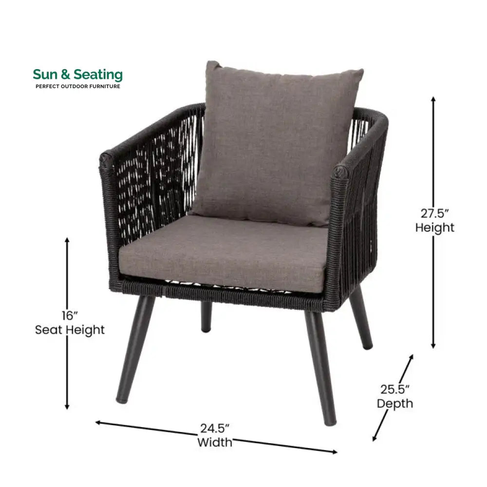 Anatole Outdoor Sofa Set 2 Seater 2 Single seater and 1 Center Table Braid &amp; Rope (Black) Sofa Sets