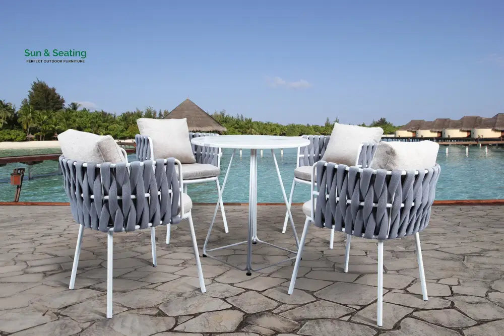 Anchor Outdoor Patio Seating Set 4 Chairs and 1 Table Set (Silver) Braided &amp; Rope Coffee Table Sets