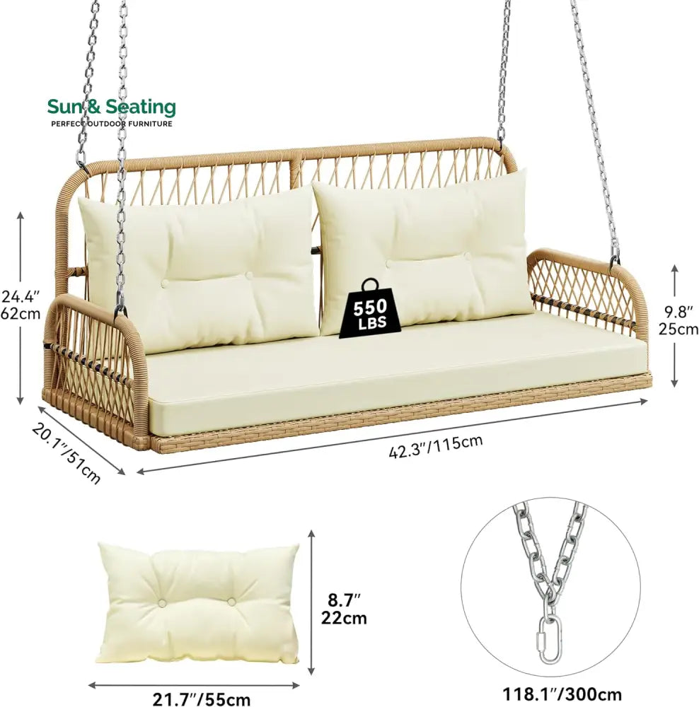 Anette Double Seater Hanging Swing Without Stand For Balcony Garden Swing (Honey) Swings