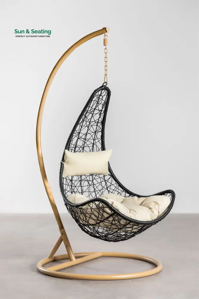 Angélica Single Seater Hanging Swing With Stand For Balcony Garden Swing Honey + Black Swings