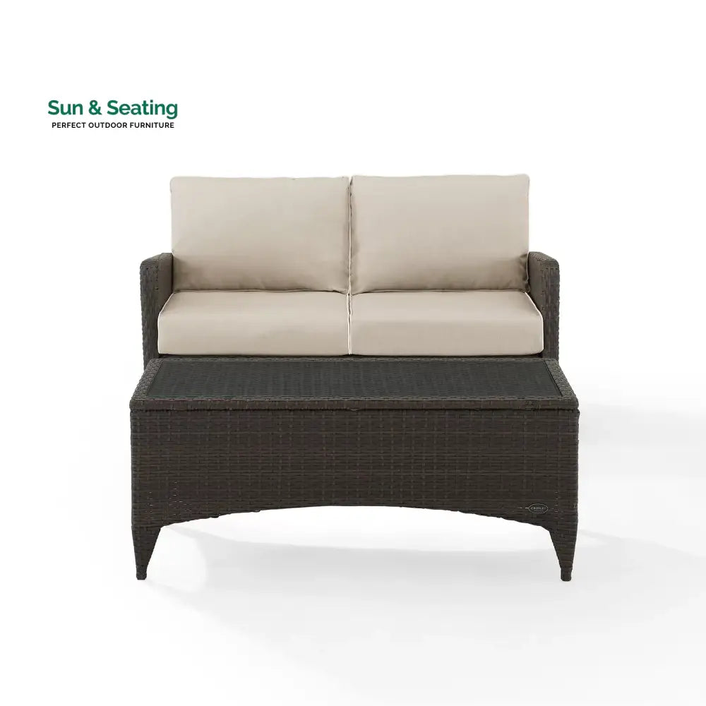 Angelo Outdoor 2 seater Sofa and 1 Center Table (Brown + Beige) Sofa Sets