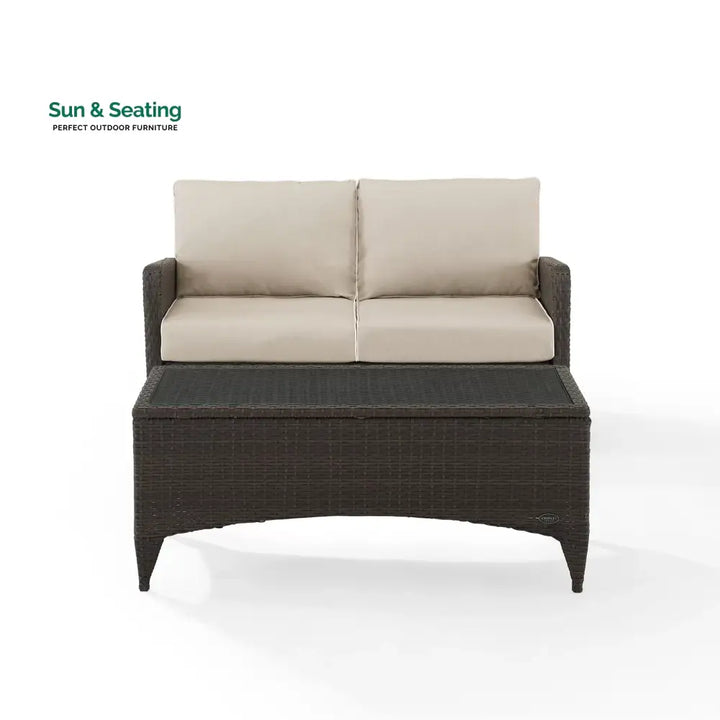 Angelo Outdoor 2 seater Sofa and 1 Center Table (Brown + Beige) Sofa Sets