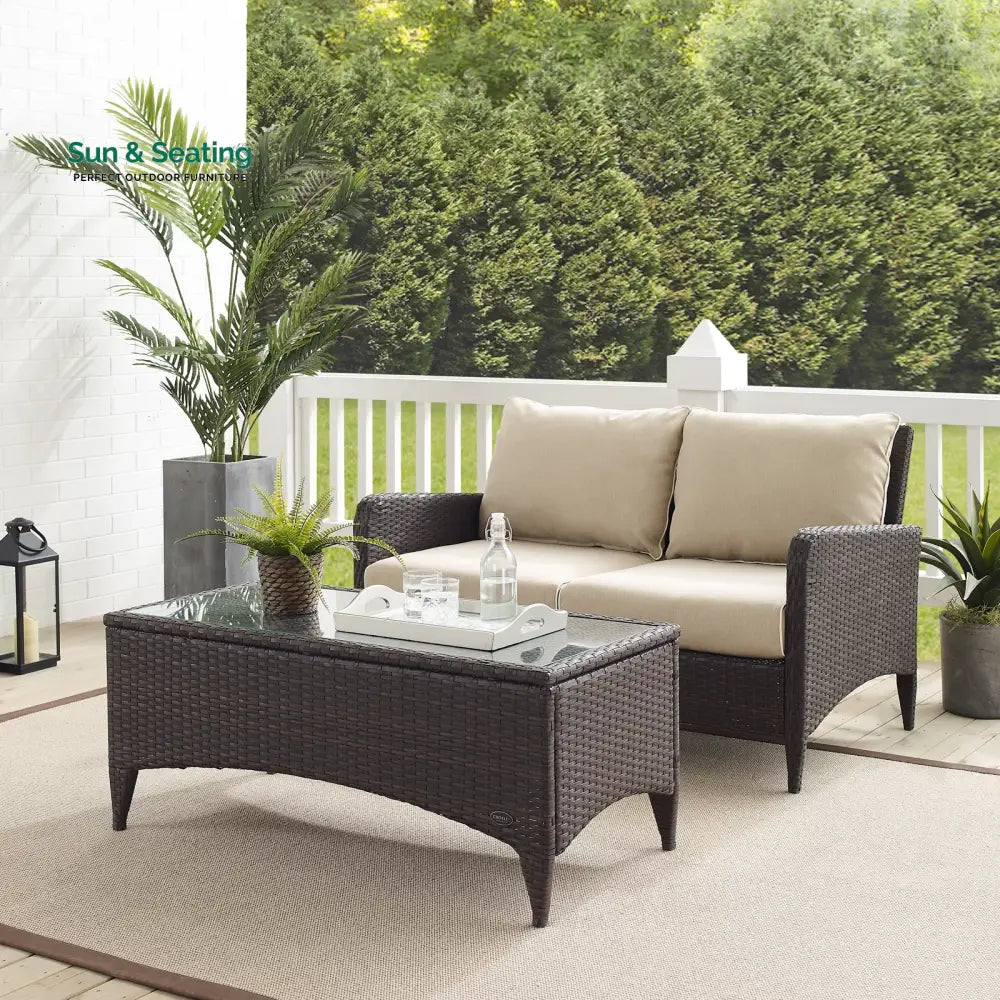 Angelo Outdoor 2 seater Sofa and 1 Center Table (Brown + Beige) Sofa Sets