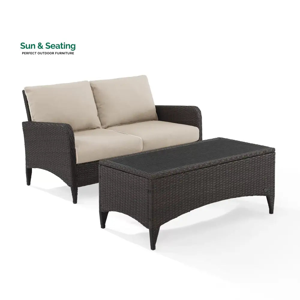 Angelo Outdoor 2 seater Sofa and 1 Center Table (Brown + Beige) Sofa Sets