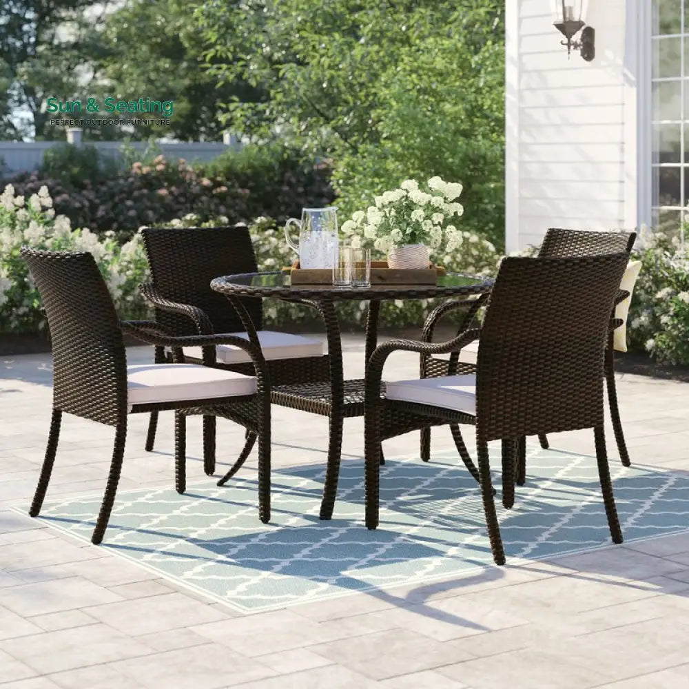 Angelo Outdoor Patio Dining Set 4 Chairs and 1 Table (Brown) Dining sets