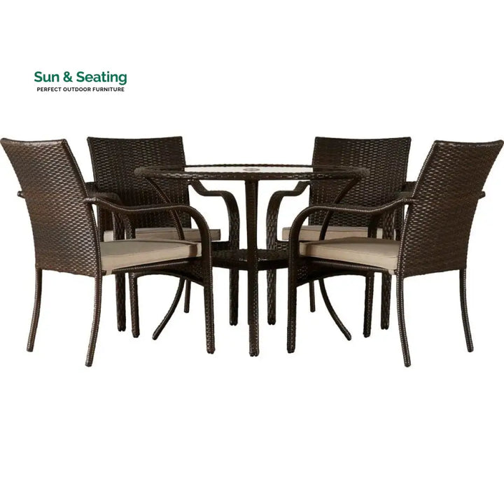 Angelo Outdoor Patio Dining Set 4 Chairs and 1 Table (Brown) Dining sets