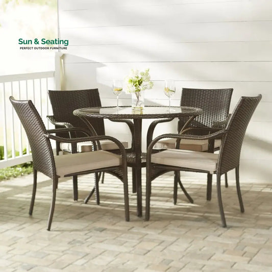 Angelo Outdoor Patio Dining Set 4 Chairs and 1 Table (Brown) Dining sets