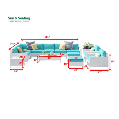 Angerona Outdoor Sofa Set 7 Seater 2 Single seater and 1 Center Table 1 Side Table With 2 Ottoman Set (White) Sofa Sets