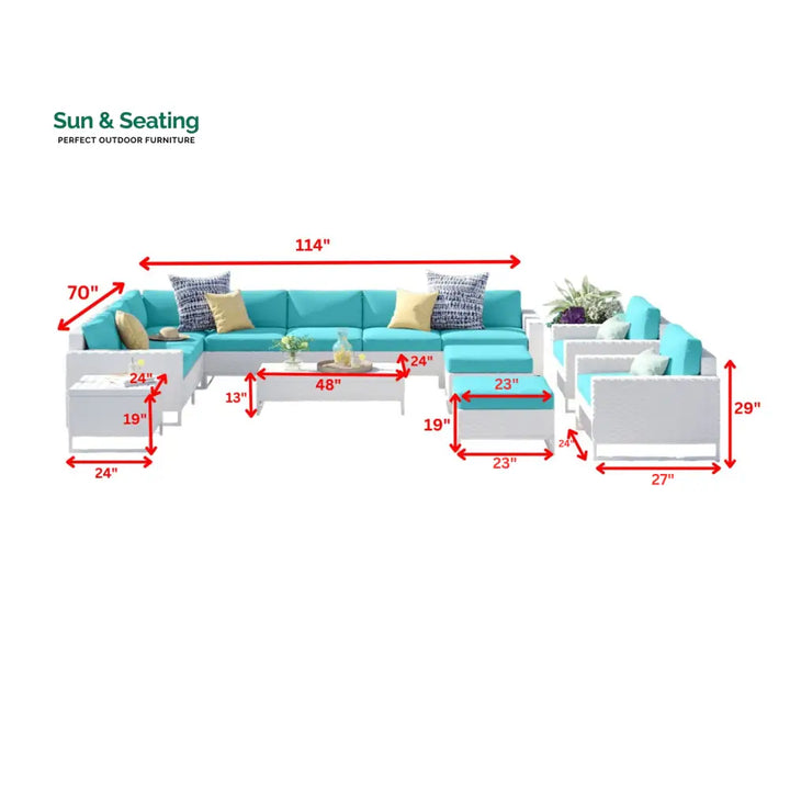 Angerona Outdoor Sofa Set 7 Seater 2 Single seater and 1 Center Table 1 Side Table With 2 Ottoman Set (White) Sofa Sets