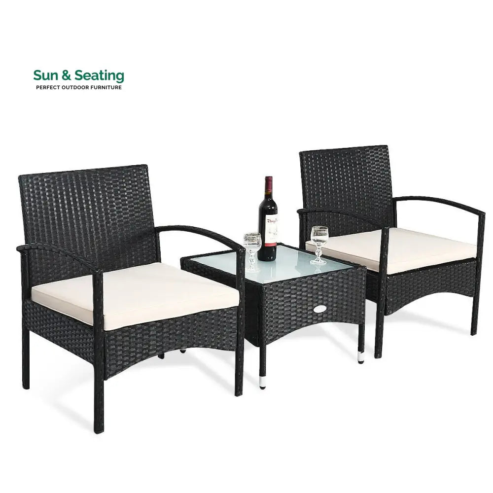 Anie Outdoor Patio Seating Set 2 Chairs and 1 Table Set (Black) Coffee Table Sets