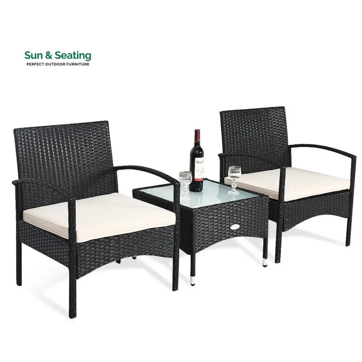 Anie Outdoor Patio Seating Set 2 Chairs and 1 Table Set (Black) Coffee Table Sets
