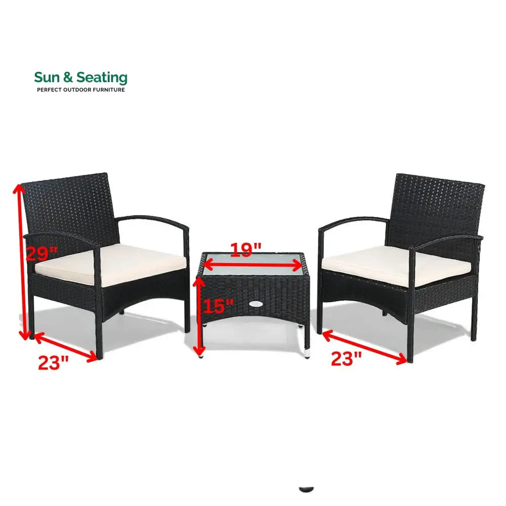 Anie Outdoor Patio Seating Set 2 Chairs and 1 Table Set (Black) Coffee Table Sets