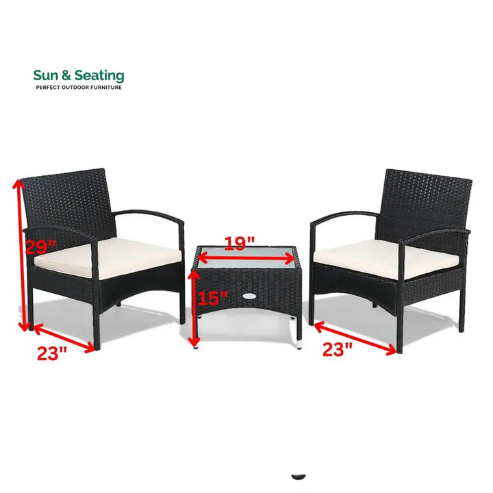 Anie Outdoor Patio Seating Set 2 Chairs and 1 Table Set (Black) Coffee Table Sets