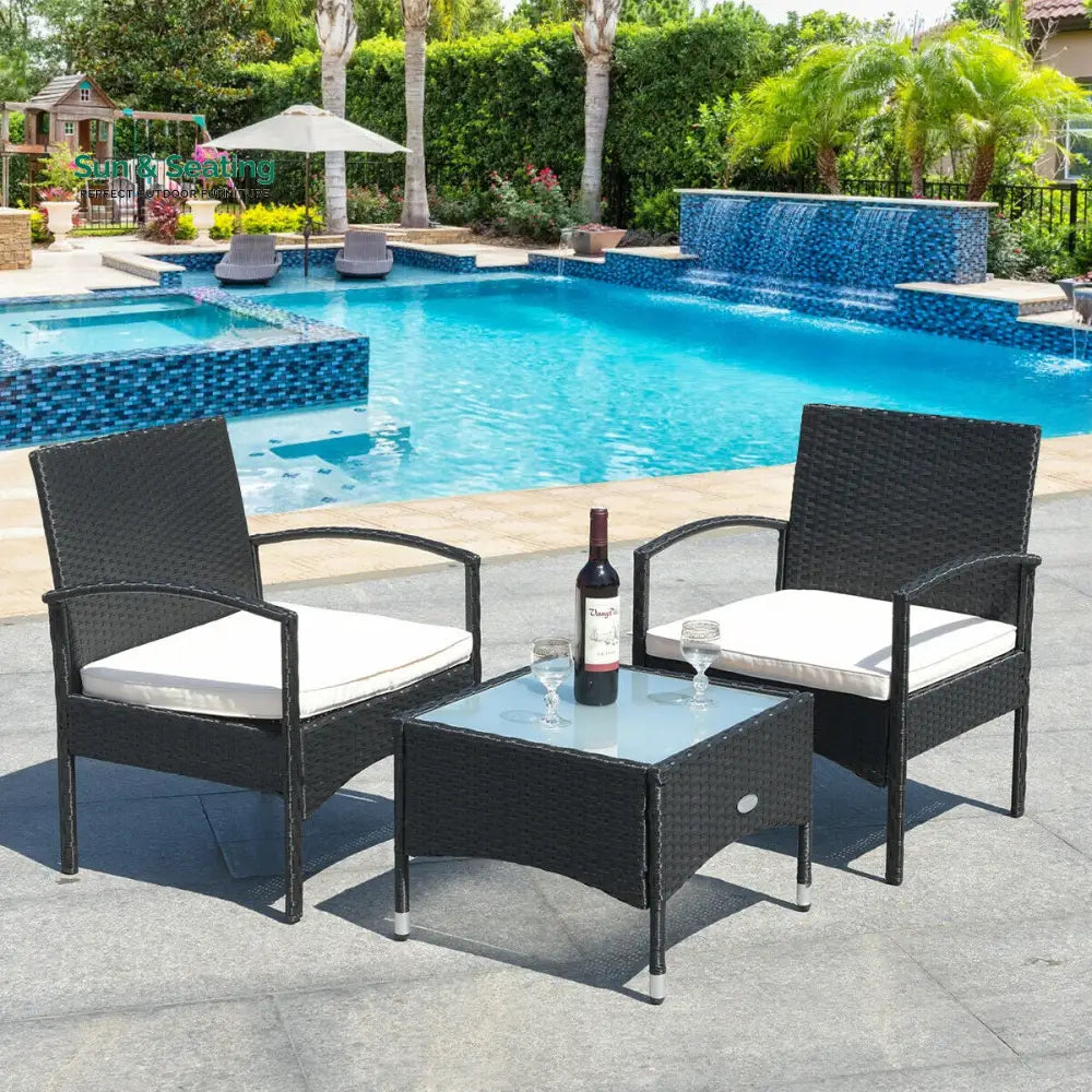 Anie Outdoor Patio Seating Set 2 Chairs and 1 Table Set (Black) Coffee Table Sets