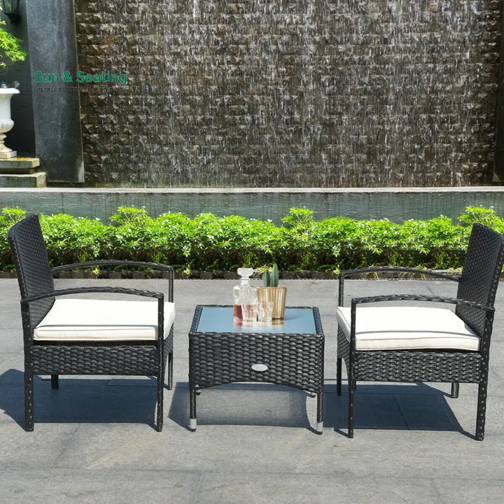 Anie Outdoor Patio Seating Set 2 Chairs and 1 Table Set (Black) Coffee Table Sets