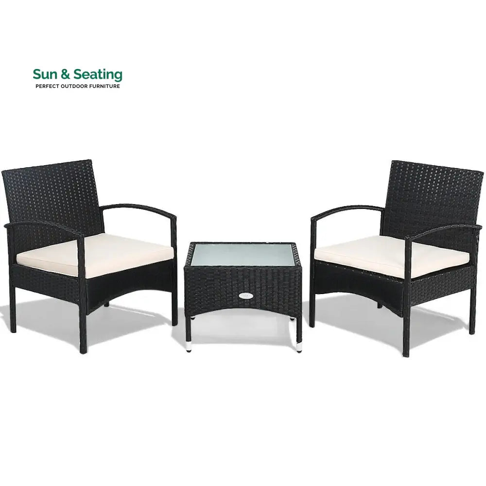 Anie Outdoor Patio Seating Set 2 Chairs and 1 Table Set (Black) Coffee Table Sets