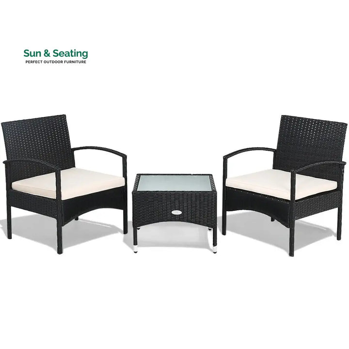 Anie Outdoor Patio Seating Set 2 Chairs and 1 Table Set (Black) Coffee Table Sets