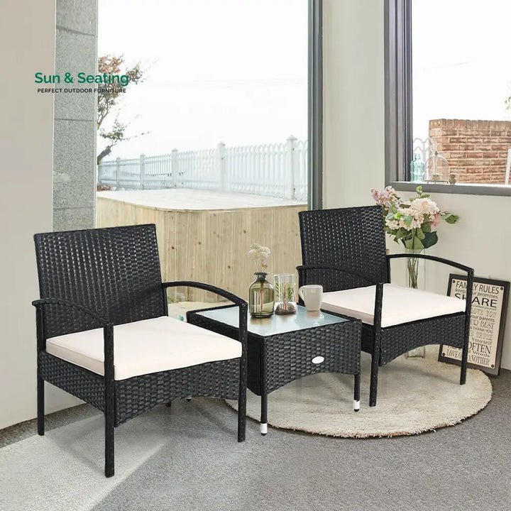 Anie Outdoor Patio Seating Set 2 Chairs and 1 Table Set (Black) Coffee Table Sets