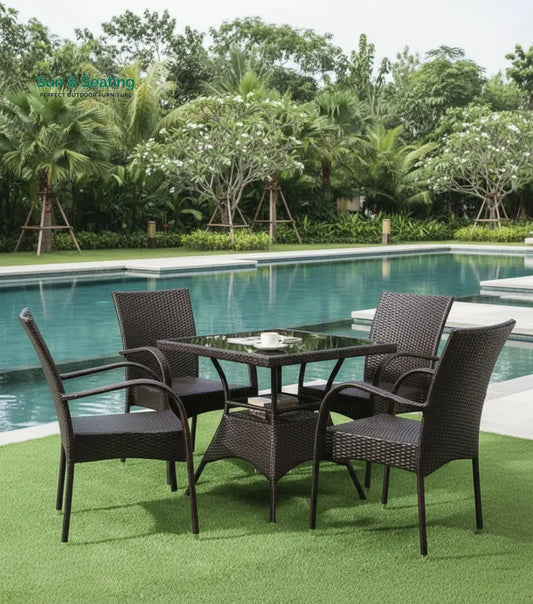 Anj Outdoor Patio Seating Set 4 Chairs and 1 Table Set (Dark Brown) Coffee Table Sets