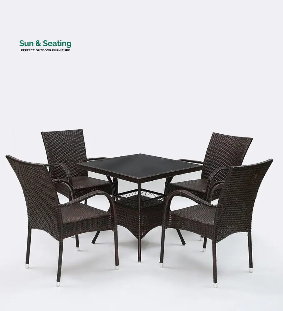 Anj Outdoor Patio Seating Set 4 Chairs and 1 Table Set (Dark Brown) Coffee Table Sets