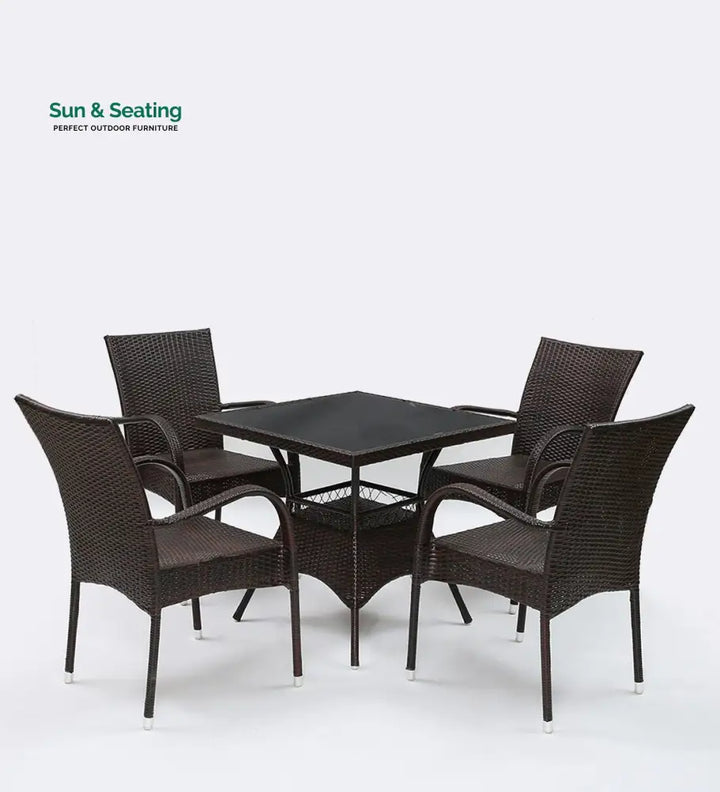 Anj Outdoor Patio Seating Set 4 Chairs and 1 Table Set (Dark Brown) Coffee Table Sets
