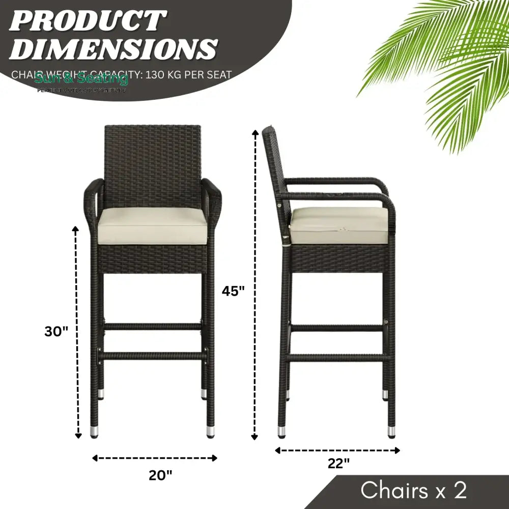 Anneliese Outdoor Rattan Wicker 2-Piece Bar Chairs Bar Chairs