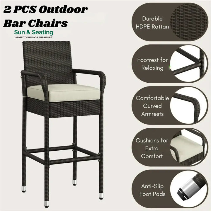 Anneliese Outdoor Rattan Wicker 2-Piece Bar Chairs Bar Chairs
