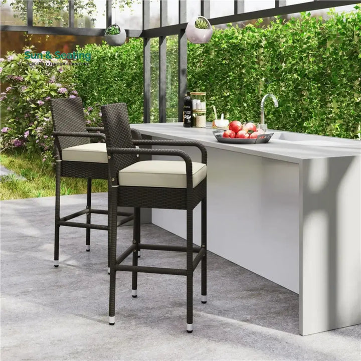 Anneliese Outdoor Rattan Wicker 2-Piece Bar Chairs Bar Chairs