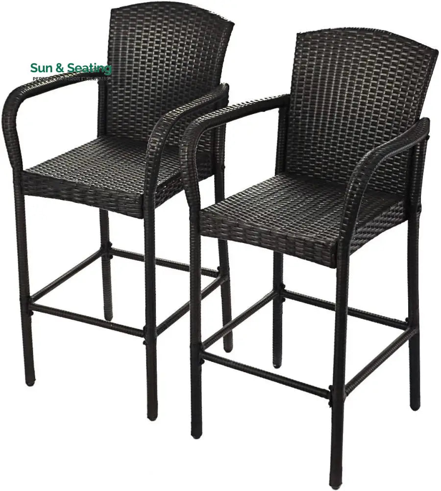 Anselmo Outdoor Patio Bar Chair 2 Chairs For Balcony (Dark Brown) Bar Sets