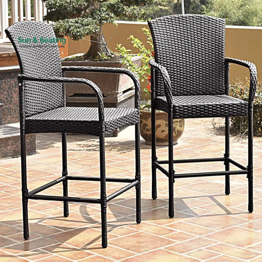 Anselmo Outdoor Patio Bar Chair 2 Chairs For Balcony (Dark Brown) Bar Sets