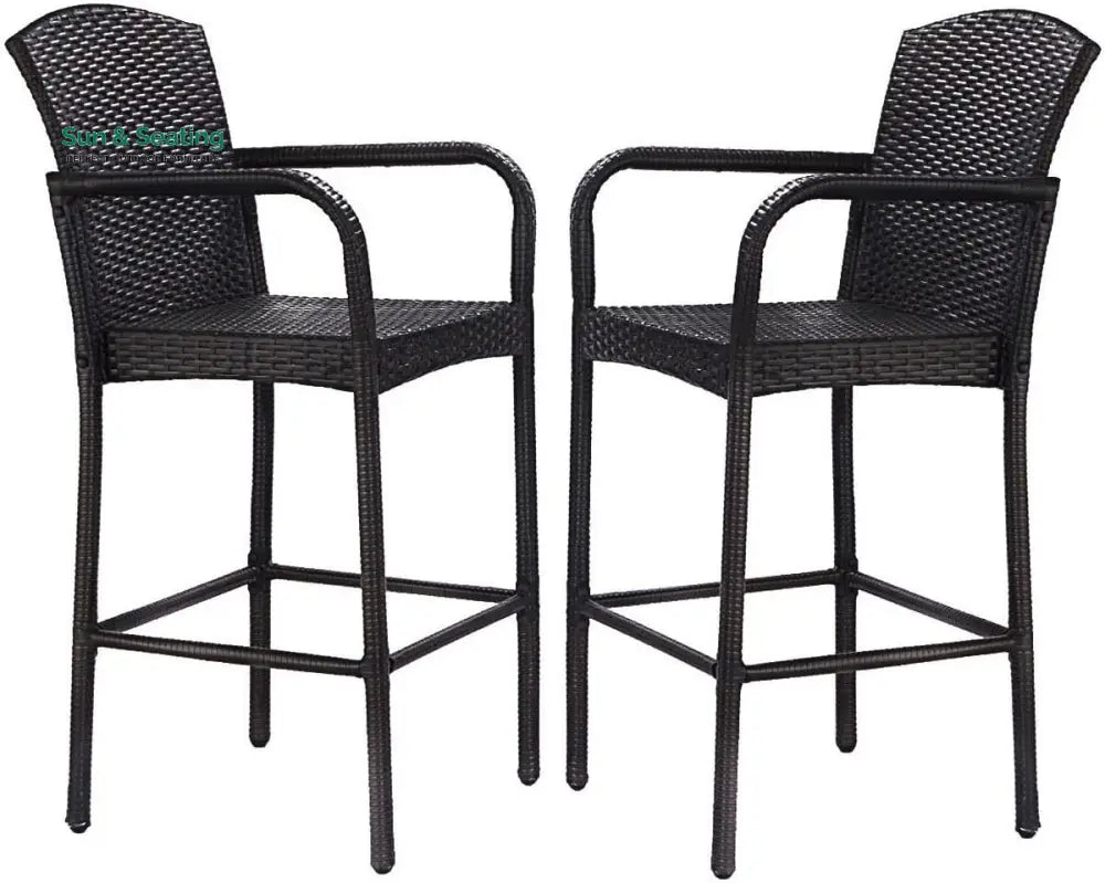Anselmo Outdoor Patio Bar Chair 2 Chairs For Balcony (Dark Brown) Bar Sets