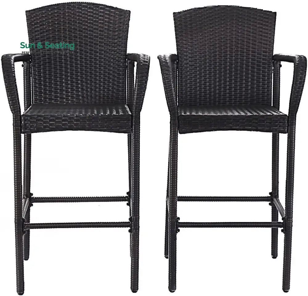 Anselmo Outdoor Patio Bar Chair 2 Chairs For Balcony (Dark Brown) Bar Sets