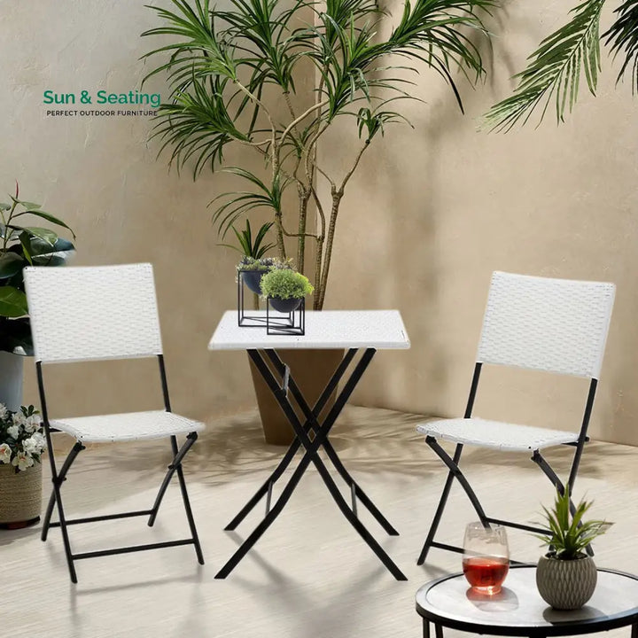 Ansgar Outdoor Patio Seating Set 2 Chairs and 1 Table Set (White) Coffee Table Sets