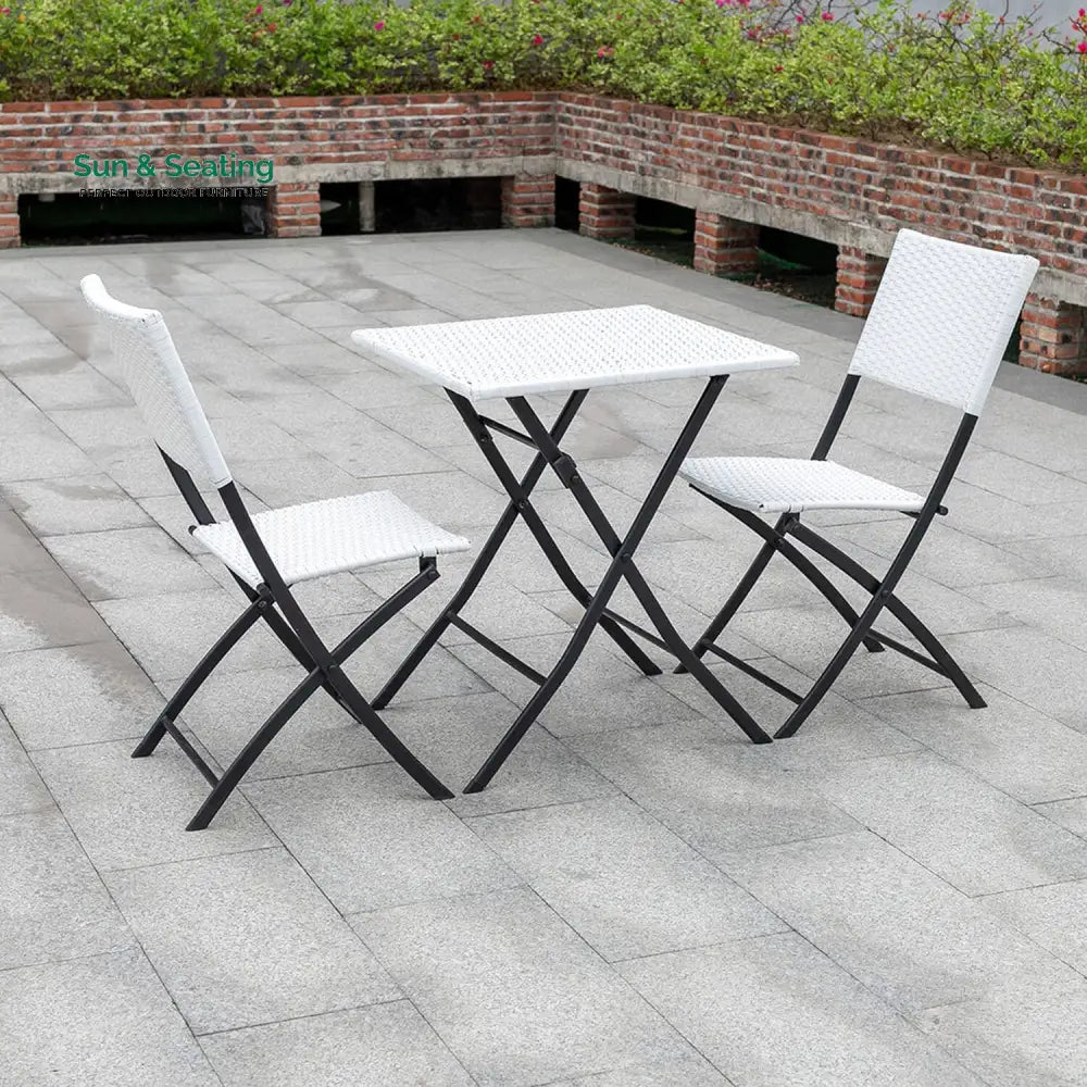 Ansgar Outdoor Patio Seating Set 2 Chairs and 1 Table Set (White) Coffee Table Sets