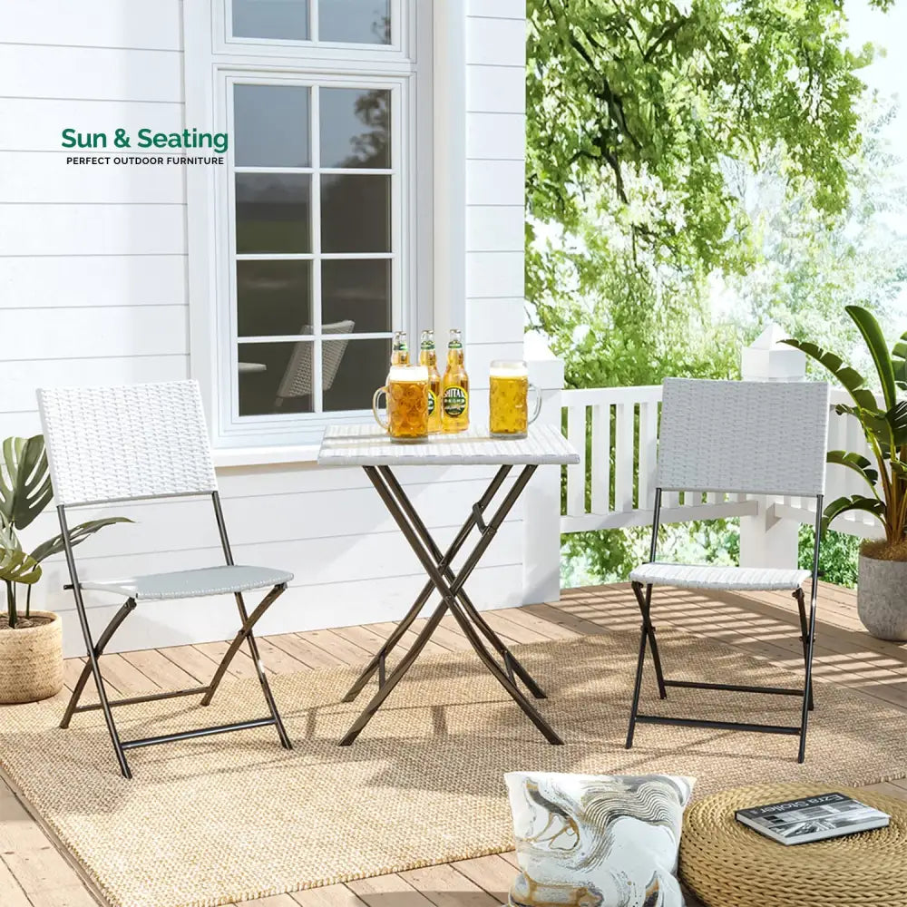 Ansgar Outdoor Patio Seating Set 2 Chairs and 1 Table Set (White) Coffee Table Sets