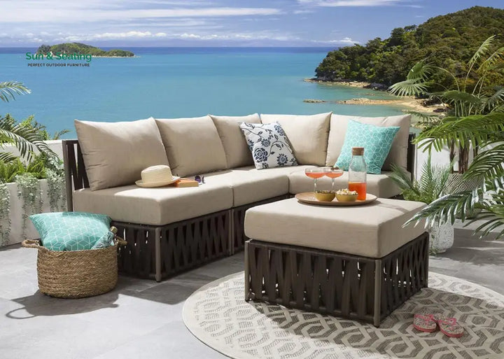 Antonio Outdoor Sofa Set 4 Seater and 1 Ottoman Set (Brown) Sofa Sets