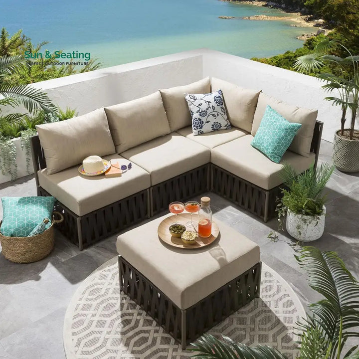 Antonio Outdoor Sofa Set 4 Seater and 1 Ottoman Set (Brown) Sofa Sets