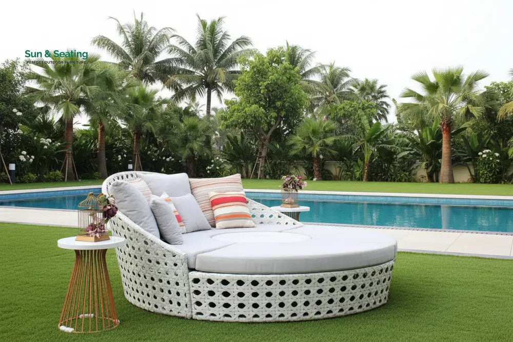Anunc Outdoor Poolside Sunbed With Cushion Daybed (White) Sunbed