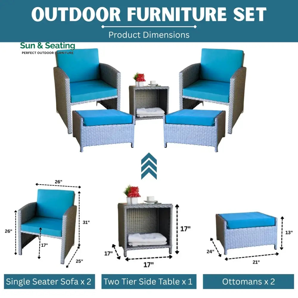 Anushka Outdoor 5 Piece Patio Wicker All Weather Sectional Furniture Set Patio Sofa Set