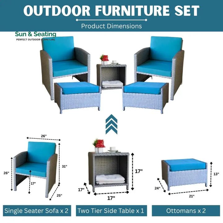 Anushka Outdoor 5 Piece Patio Wicker All Weather Sectional Furniture Set Patio Sofa Set