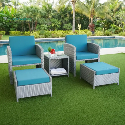 Anushka Outdoor 5 Piece Patio Wicker All Weather Sectional Furniture Set Patio Sofa Set