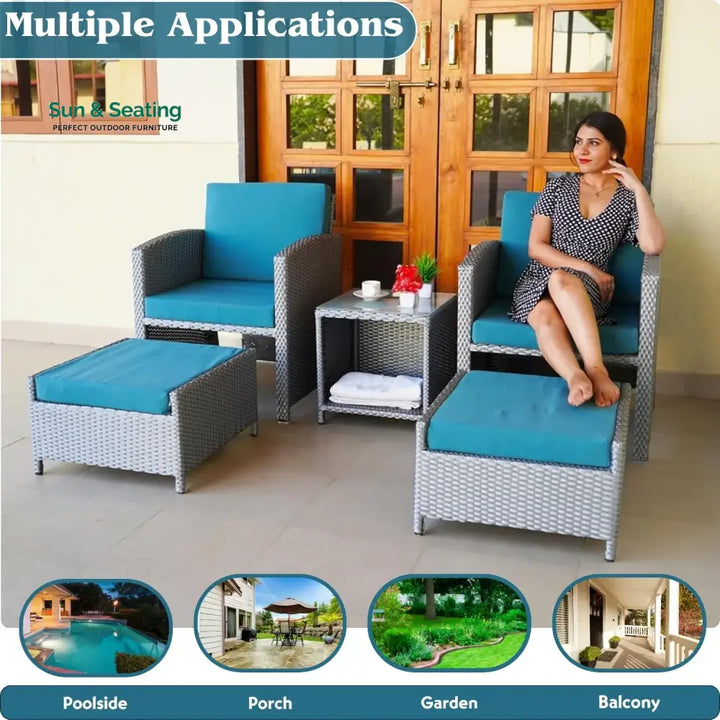 Anushka Outdoor 5 Piece Patio Wicker All Weather Sectional Furniture Set Patio Sofa Set