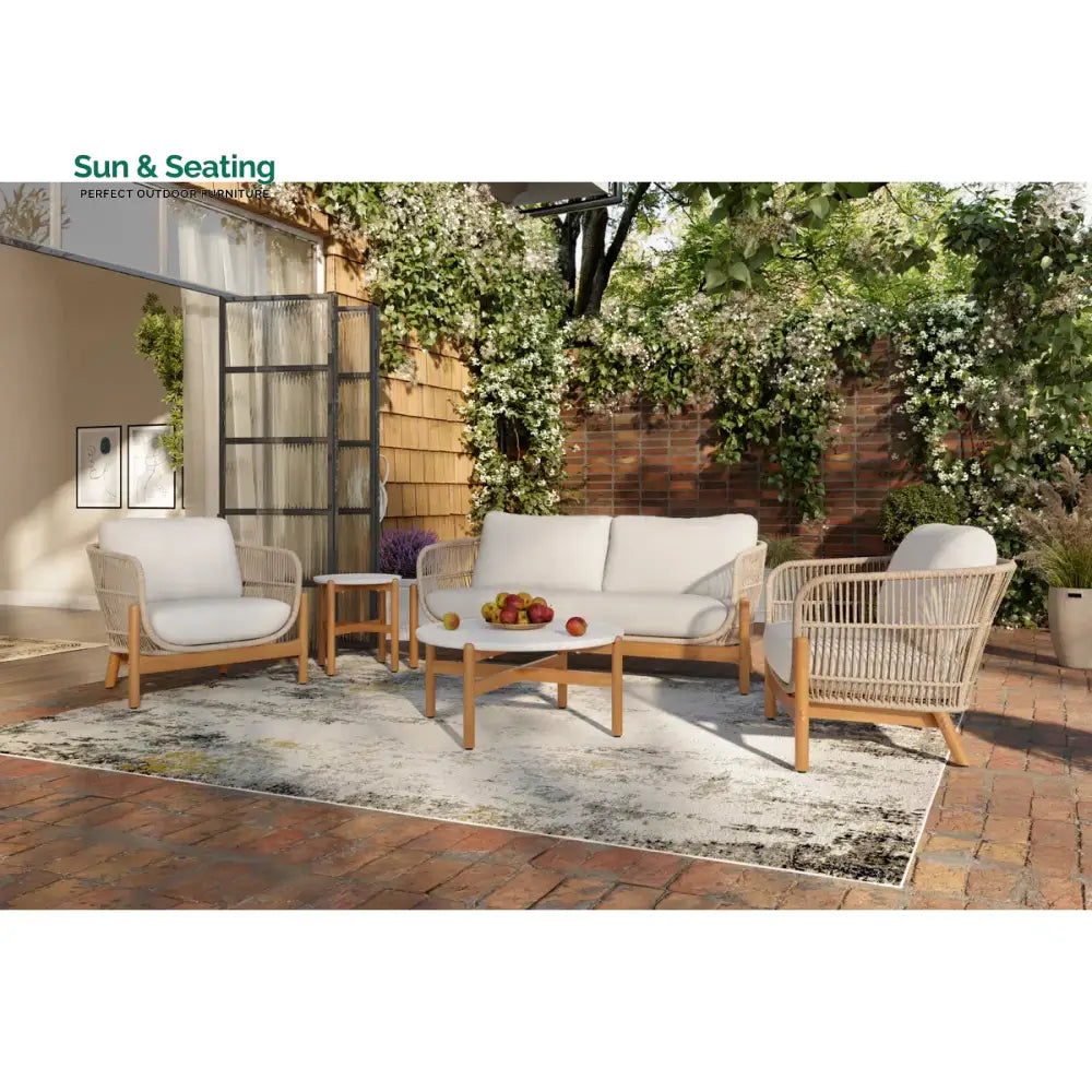 Apolo Outdoor Sofa Set 2 Seater 2 Single seater 1 Side table and 1 Center Table (Beige) Sofa Sets