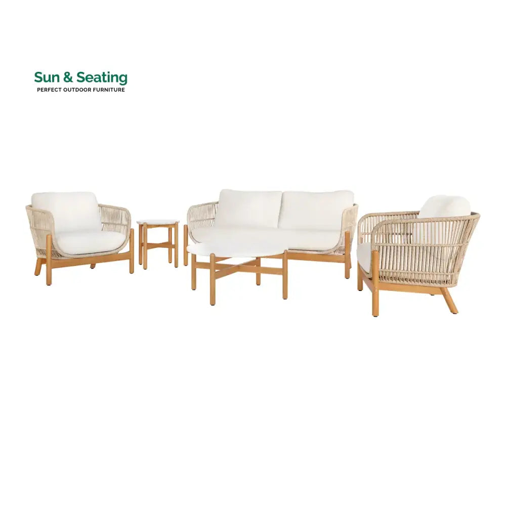 Apolo Outdoor Sofa Set 2 Seater 2 Single seater 1 Side table and 1 Center Table (Beige) Sofa Sets