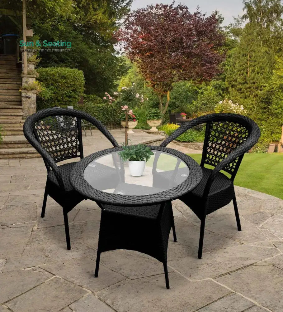 Appu Outdoor Patio Seating Set 2 Chairs and 1 Table Set Black Coffee Table Sets