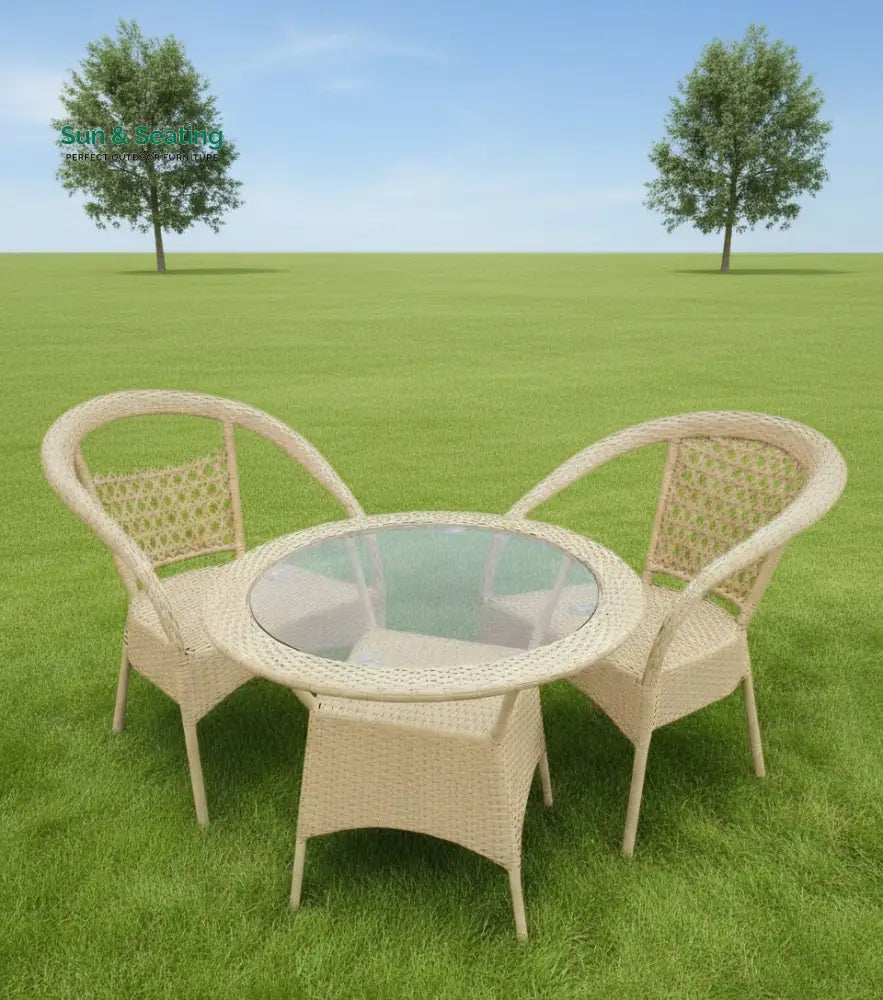 Appu Outdoor Patio Seating Set 2 Chairs and 1 Table Set Light Brown Coffee Table Sets