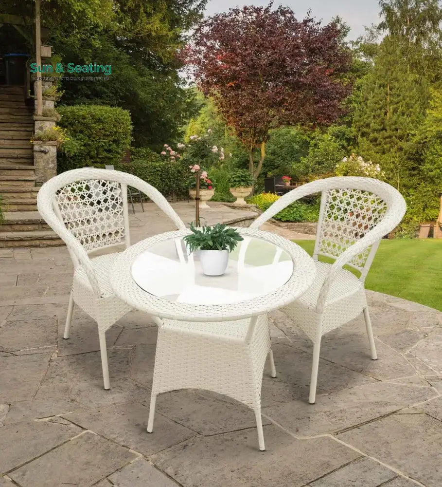 Appu Outdoor Patio Seating Set 2 Chairs and 1 Table Set White Coffee Table Sets