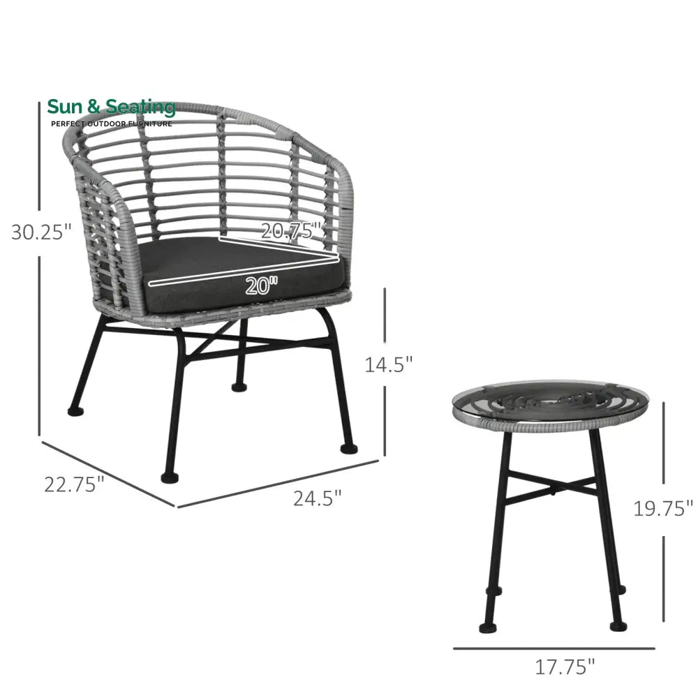 Apto Outdoor Patio Seating Set 2 Chairs and 1 Table Set (Grey) Coffee Table Sets