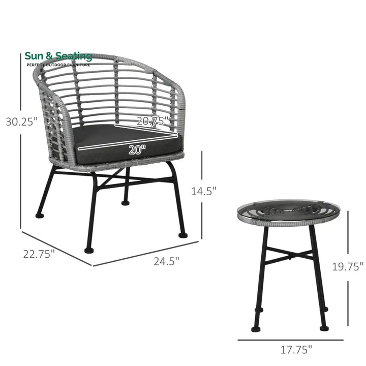 Apto Outdoor Patio Seating Set 2 Chairs and 1 Table Set (Grey) Coffee Table Sets